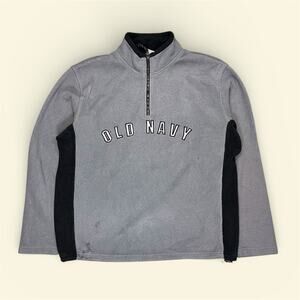 Vintage Old Navy Sweatshirt Mens Medium 1/4 Zip Mock Neck Gray/Teal/Blue